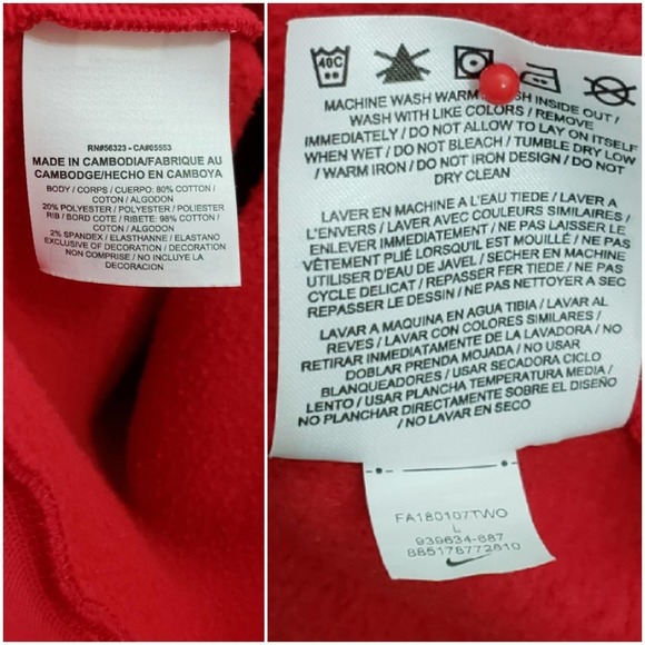 NIKE Red Fleece Lined Hoodie, Youth Size: Large $30 - Picture 8 of 8